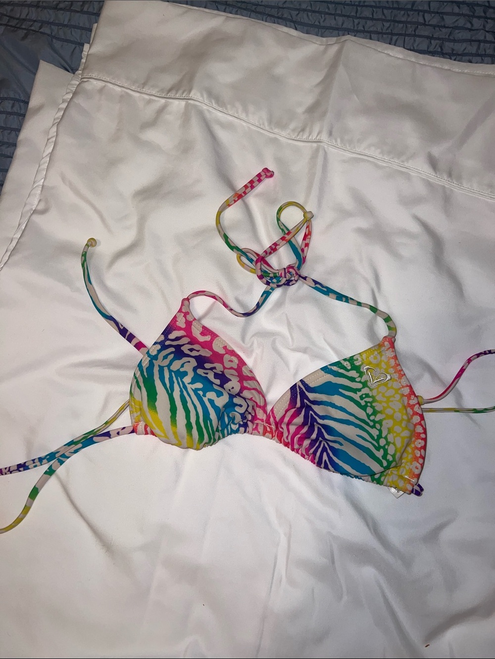 Roxy Multicolor Rainbow Zebra Print Triangle Bikini Top